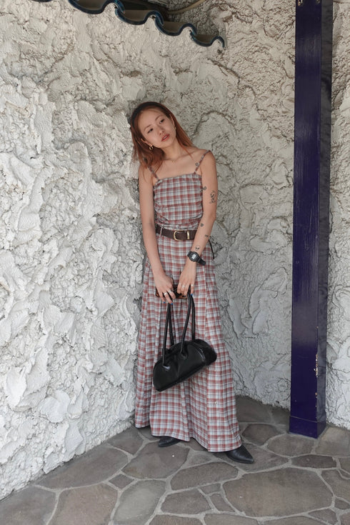 チェックスリットボタンスカート